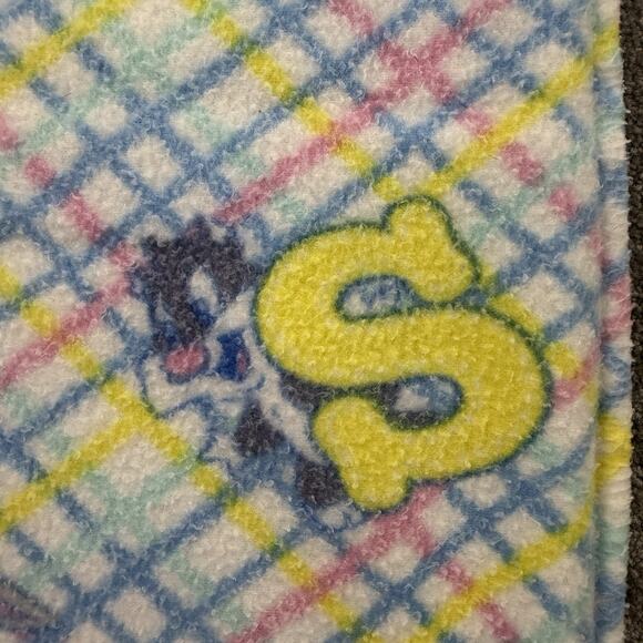 VTG Looney Tunes Baby Fleece Blanket Tweety Sylvester Taz Plaid Alphabet 28X26 - Picture 9 of 9
